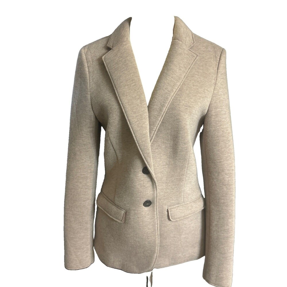 Esprit Womens L Wool Blend  Beige Blazer Jacket 2 Button Tailored Fit Pocket